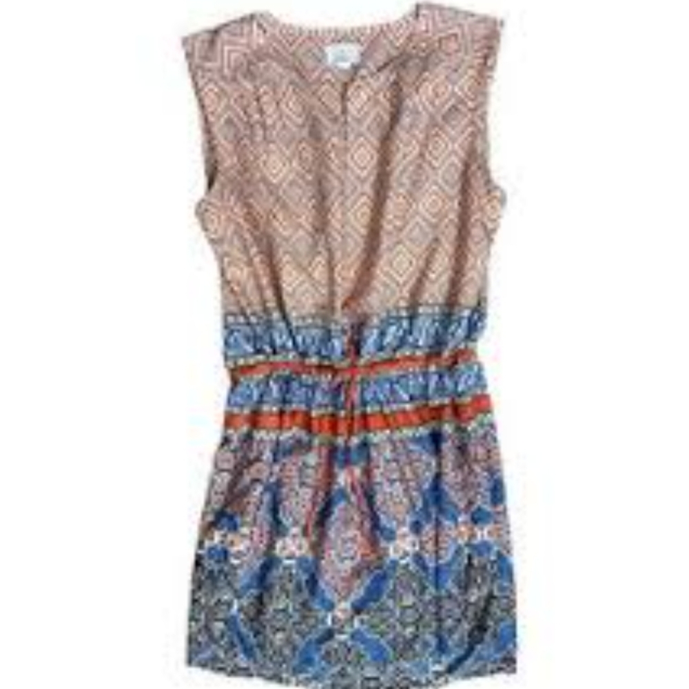 CASLON Sleeveless Drawstring Waist Knee Length Boho Print Dress Small